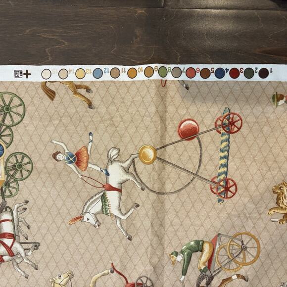 Vtg P Kaufmann Carousel Horse Fabric Tan‎ Geometric Circus Rocking Racing 53x54” - Picture 6 of 16